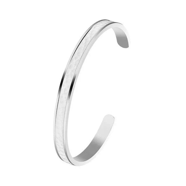 Bracelete de Aço com Couro Branco