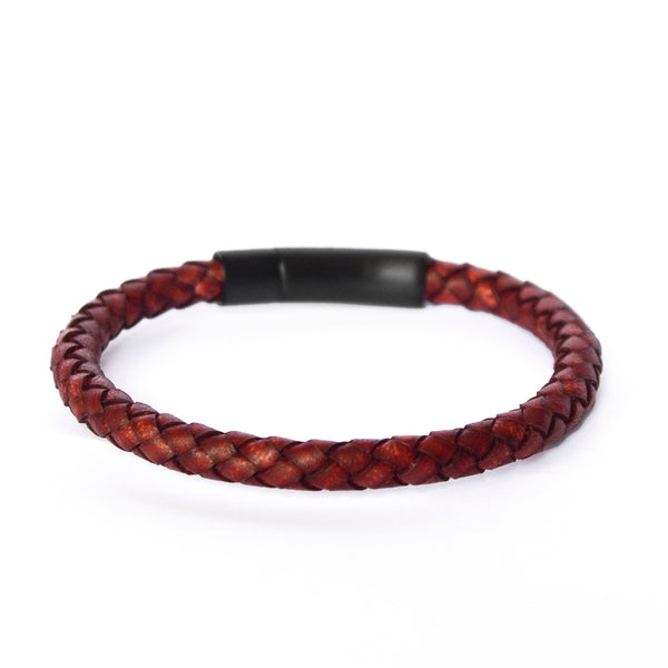 Pulseira de Couro Trançado Vermelho Vinho Pulseira de Couro LUHEM Acessórios Masculinos   