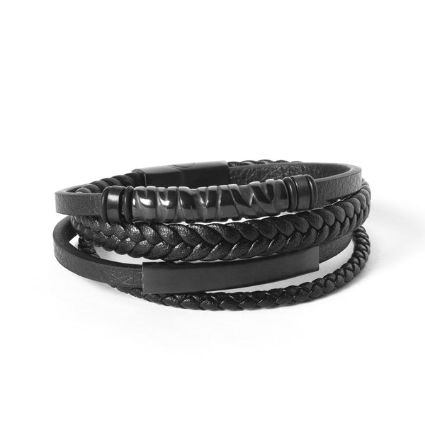 Pulseira de Couro Trançado Black Steel Pulseira de Couro LUHEM Acessórios Masculinos   