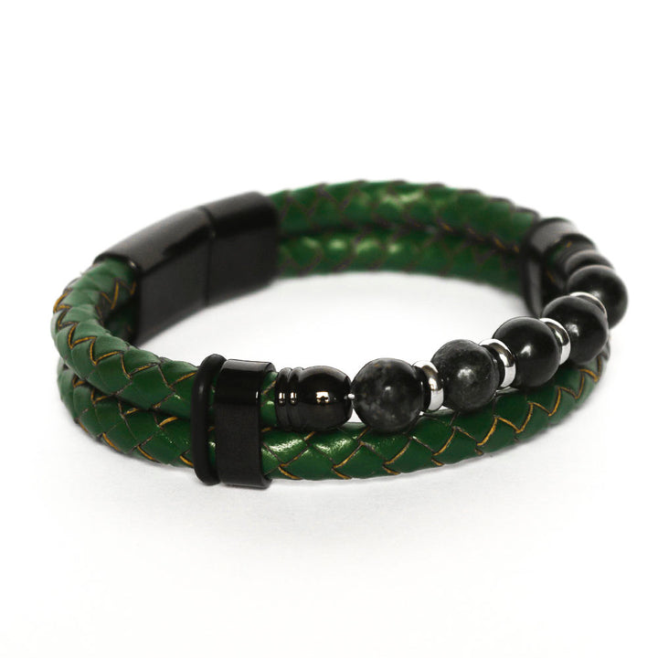 Pulseira de Couro Verde com Pedra Serpentinita Pulseira de Couro LUHEM Acessórios Masculinos   