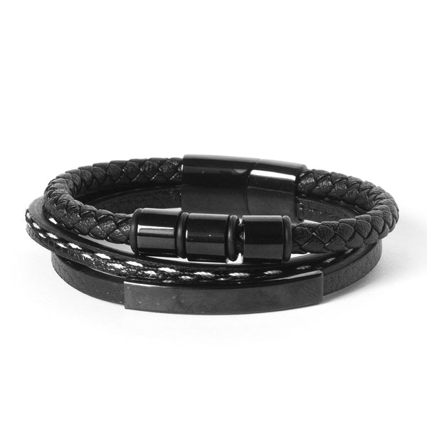 Pulseira Trançada em Couro com Detalhes em Aço Preto Pulseira de Couro LUHEM Acessórios Masculinos   