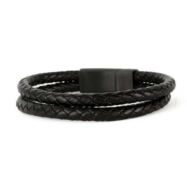 Pulseira de Couro Preto com Aço Pulseira de Couro LUHEM Acessórios Masculinos   