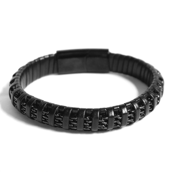 Pulseira Masculina Texturizada em Preto Pulseira de Couro LUHEM Acessórios Masculinos   