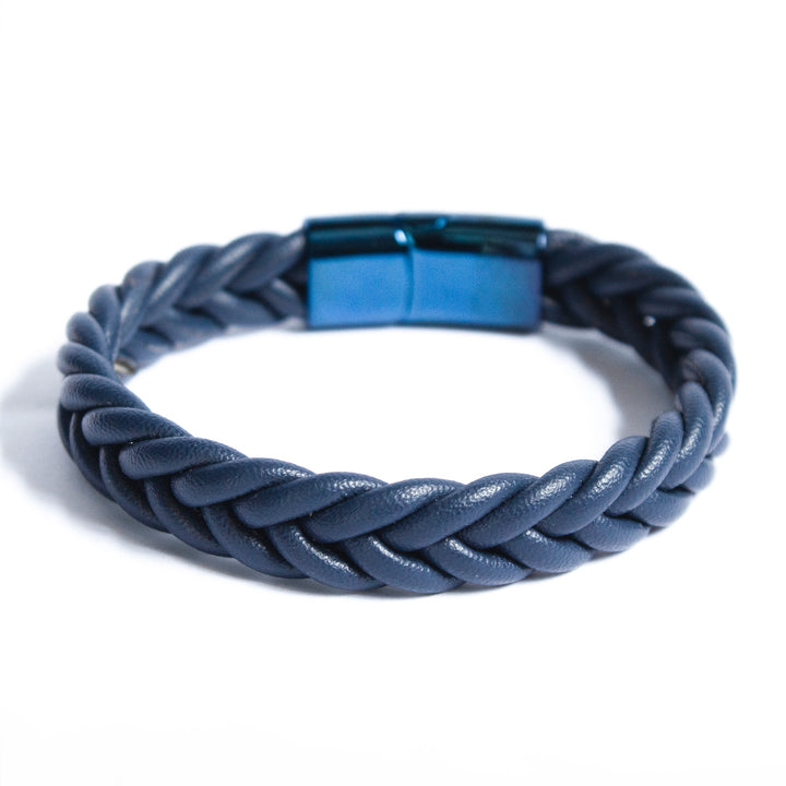 Pulseira Trançada Azul com Fecho Metálico Pulseira de Couro LUHEM Acessórios Masculinos   