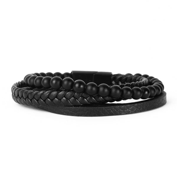 Pulseira de Pedra Black Matte Pulseira de Couro LUHEM Acessórios Masculinos   