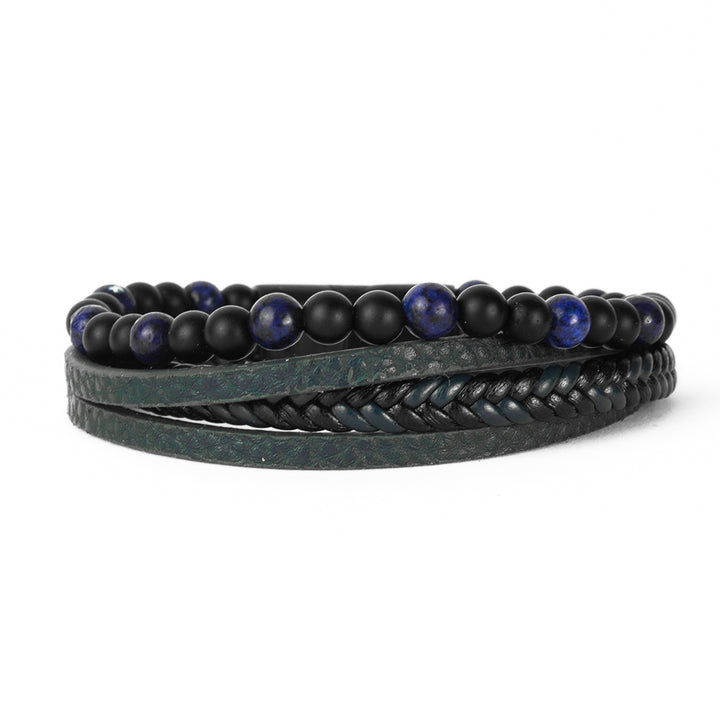 Pulseira de Couro Trançado com Lápis-lazúli Pulseira de Couro LUHEM Acessórios Masculinos   