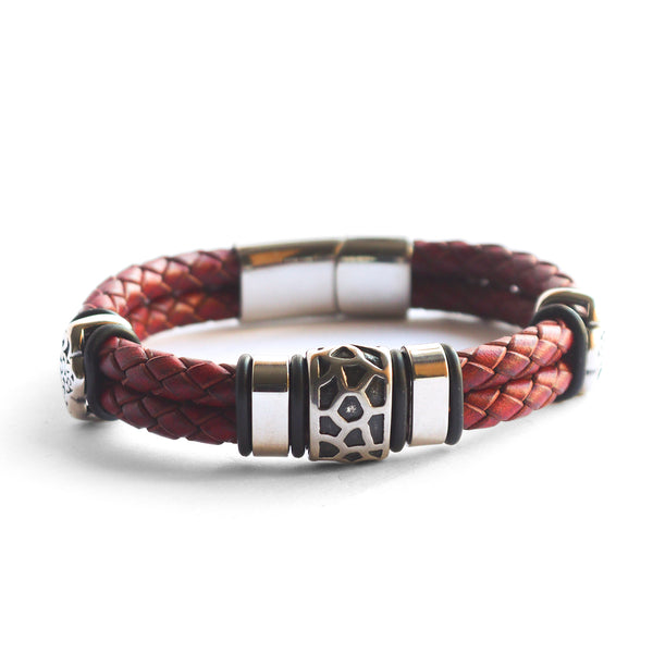 Pulseira de Couro Crimson Valor