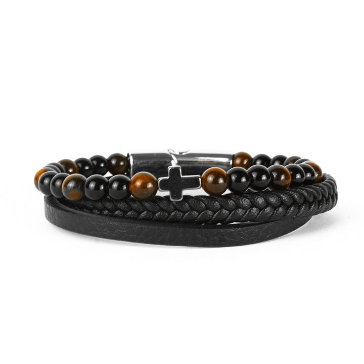 Pulseira de Couro e Pedra Pulseira de Couro LUHEM Acessórios Masculinos   