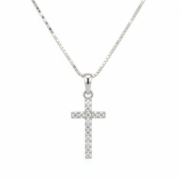 Colar Pingente de Cruz com Zircônias Cravejadas Prata 925
