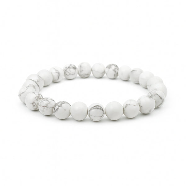 Pulseira Masculina em Pedra Howlita Branca