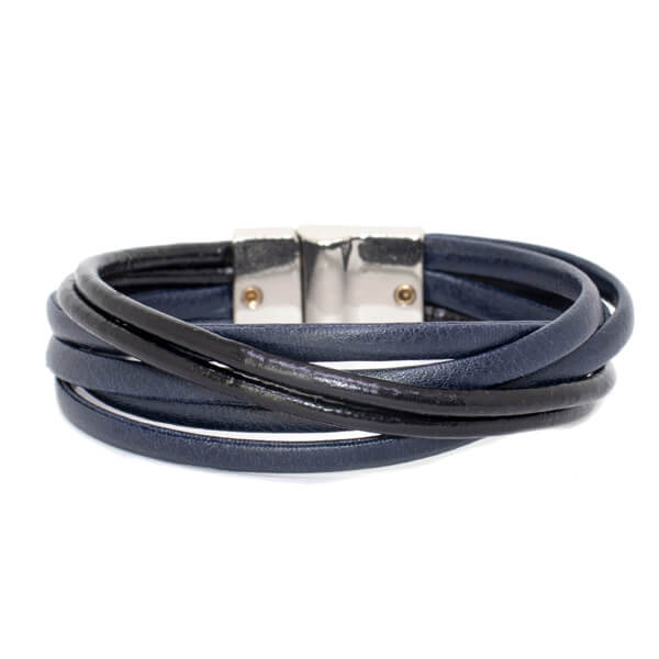 Pulseira Masculina em Couro Tiras Azuis Pulseira LUHEM   