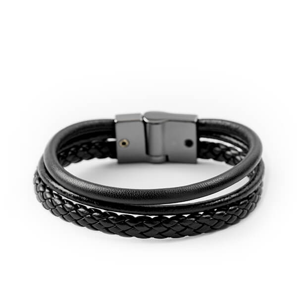Pulseira Masculina de Couro Basic Black Two Pulseira LUHEM   