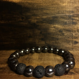 Pulseira Masculina em Pedra Hematita com Vulcânica Pulseiras em Pedras LUHEM   