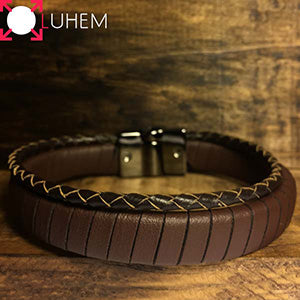 Pulseira Masculina em Couro Enrolado Marrom Pulseira LUHEM   