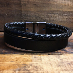 Pulseira Masculina de Couro Back Black Pulseira LUHEM   