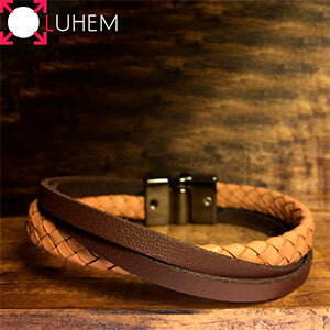 Pulseira Masculina em Couro Skin Marrom Pulseira LUHEM   