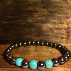Pulseira Masculina em Pedra Hematita com Turquesa Pulseiras em Pedras LUHEM   