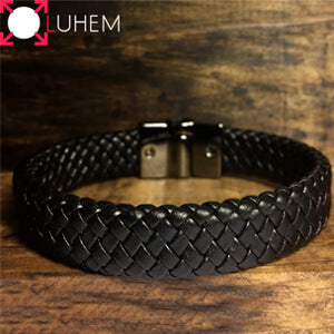 Pulseira Masculina em Couro Trançado Knut Black Pulseira LUHEM   