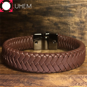 Pulseira Masculina em Couro Trançado Knut Marrom Pulseira LUHEM   