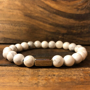 Pulseira Masculina em Pedra Howlita Branca Pulseiras em Pedras LUHEM   
