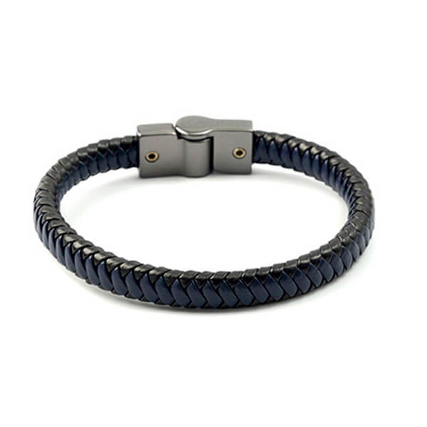 Pulseira Masculina de Couro Trançado Azul e Preto Pulseira LUHEM   