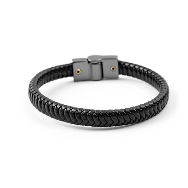 Pulseira Masculina de Couro Trançado Preto Pulseira LUHEM   