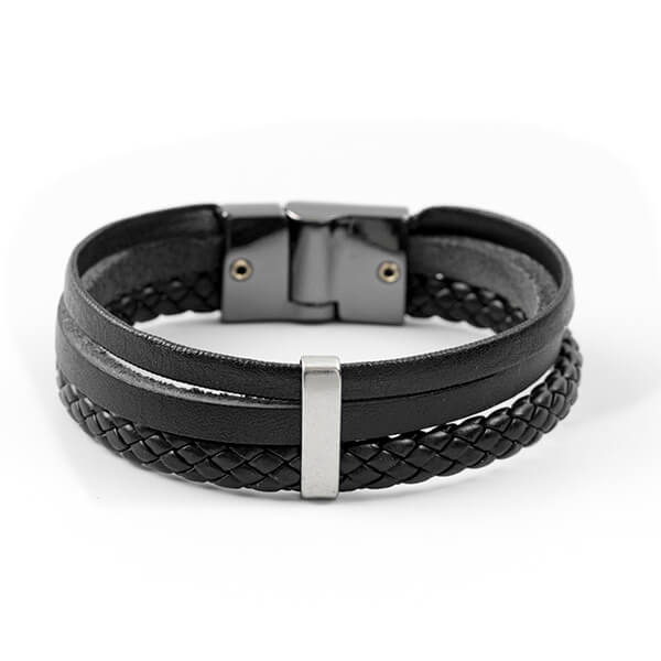 Pulseira Masculina de Couro Trançado Social Pulseira LUHEM   