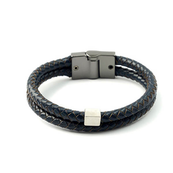 Pulseira Masculina de Couro Tressed Blue Pulseira LUHEM   